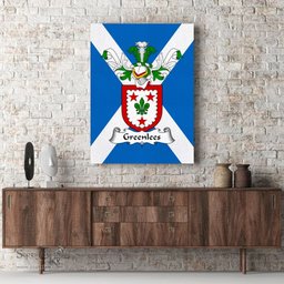 ScotsTee Shop Scottish Greenlees Clan Family Crest Scottish Flag Framed Canvas Print