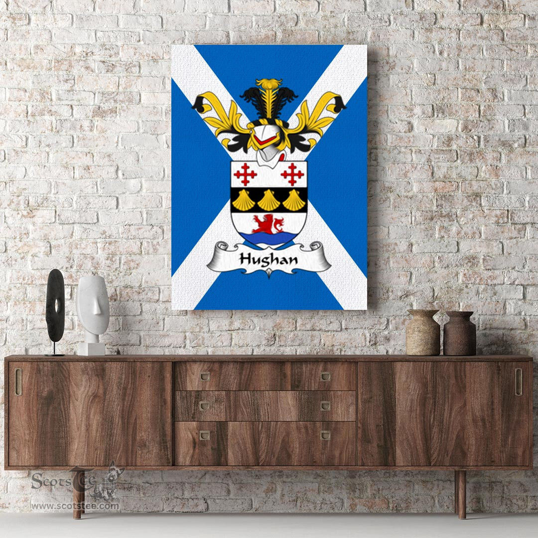 ScotsTee Shop Scottish Hughan Clan Family Crest Scottish Flag Framed Canvas Print