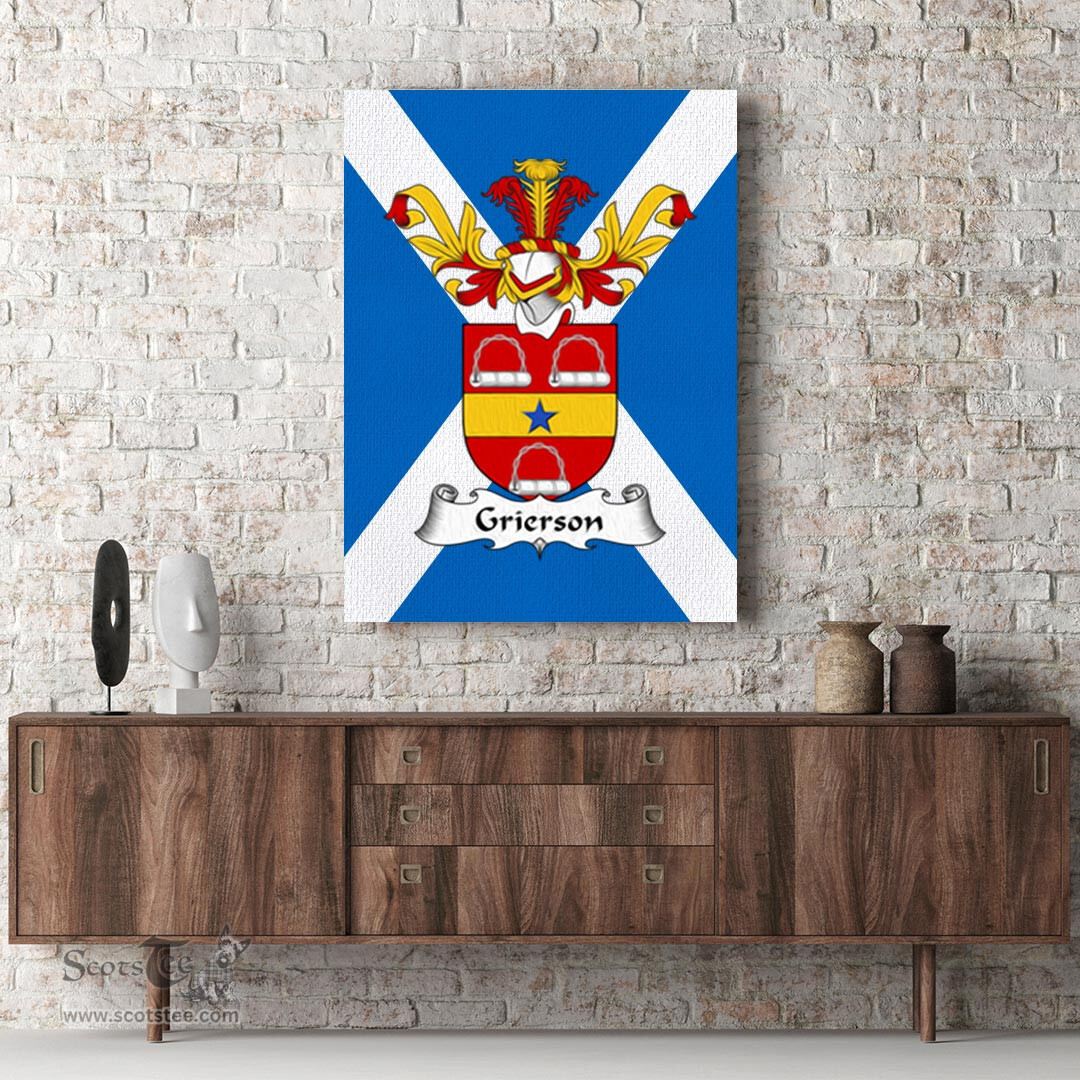 ScotsTee Shop Scottish Grierson I Clan Family Crest Scottish Flag Framed Canvas Print