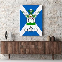 ScotsTee Shop Scottish Jamieson Clan Family Crest Scottish Flag Framed Canvas Print