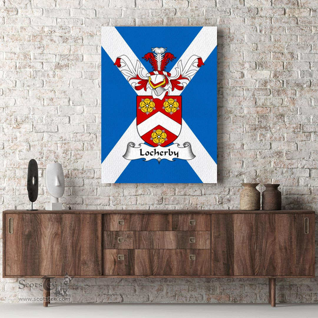 ScotsTee Shop Scottish Locherby Clan Family Crest Scottish Flag Framed Canvas Print