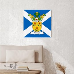 ScotsTee Shop Scottish Hunter Clan Family Crest Scottish Flag Framed Canvas Print