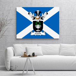 ScotsTee Shop Scottish Laurie or Lawrie Clan Family Crest Scottish Flag Framed Canvas Print