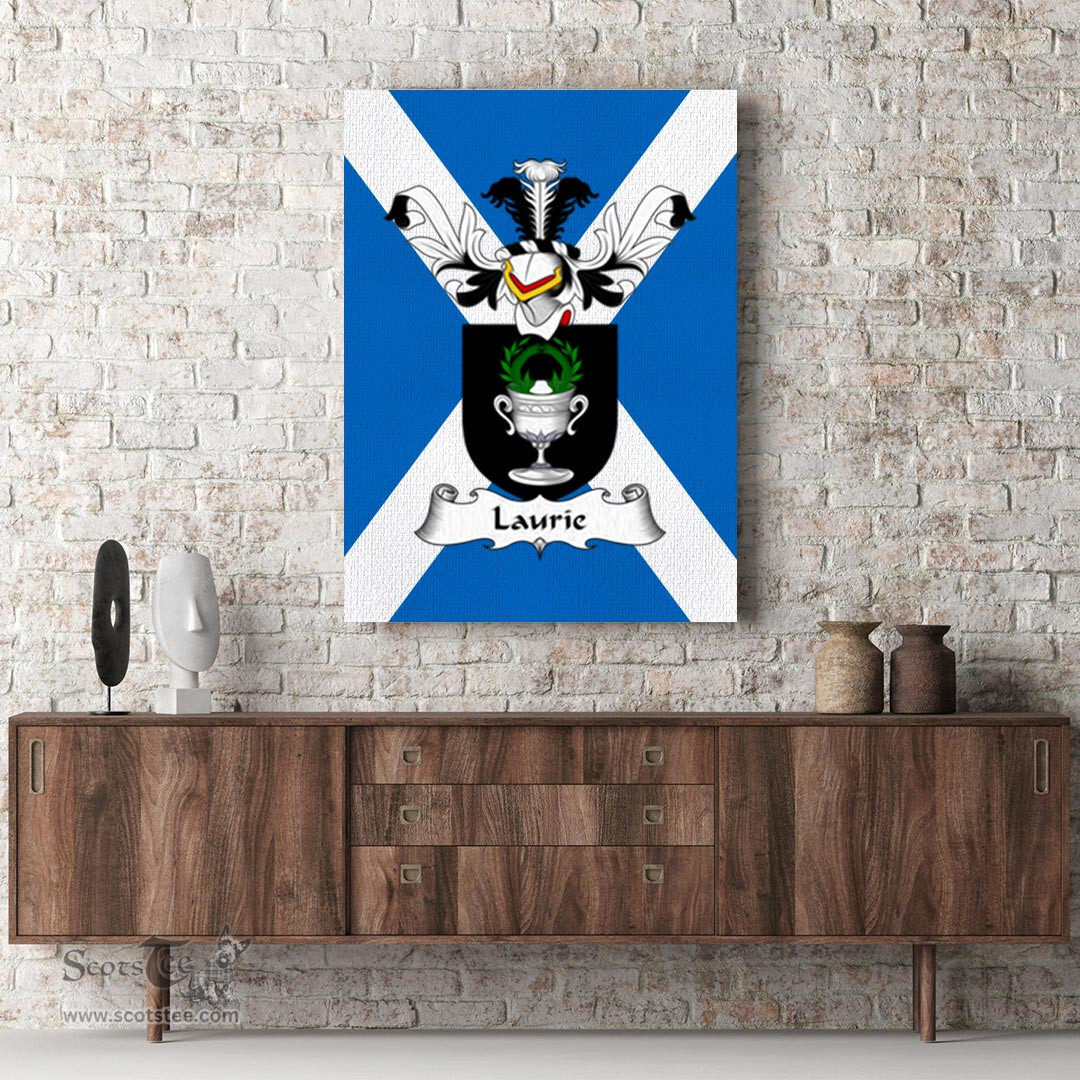 ScotsTee Shop Scottish Laurie or Lawrie Clan Family Crest Scottish Flag Framed Canvas Print