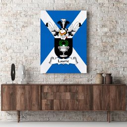 ScotsTee Shop Scottish Laurie or Lawrie Clan Family Crest Scottish Flag Framed Canvas Print