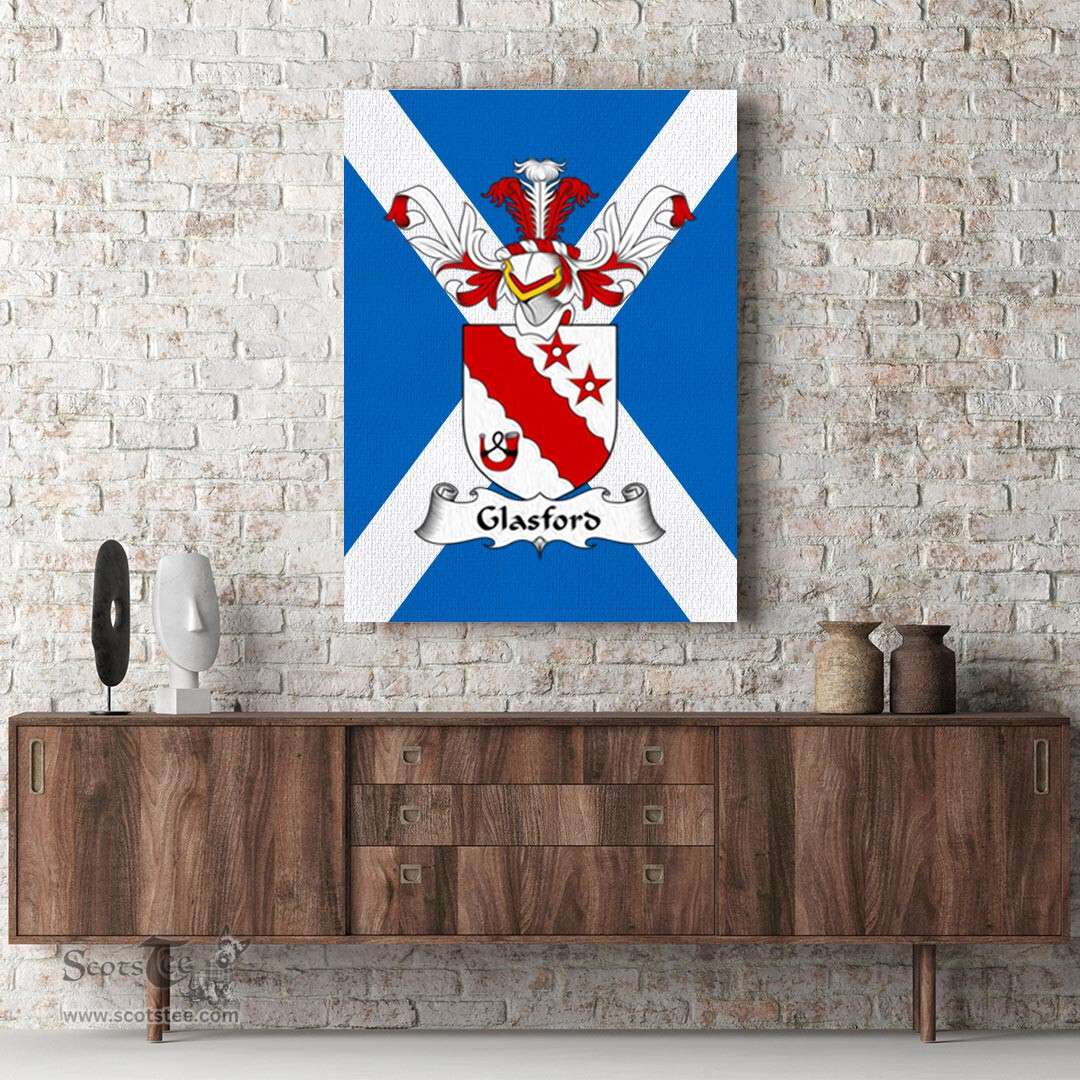 ScotsTee Shop Scottish Glasford Clan Family Crest Scottish Flag Framed Canvas Print