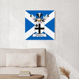 ScotsTee Shop Scottish Haddow or Haddock Clan Family Crest Scottish Flag Framed Canvas Print