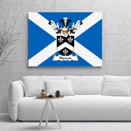 ScotsTee Shop Scottish Harcarse or Harcus Clan Family Crest Scottish Flag Framed Canvas Print