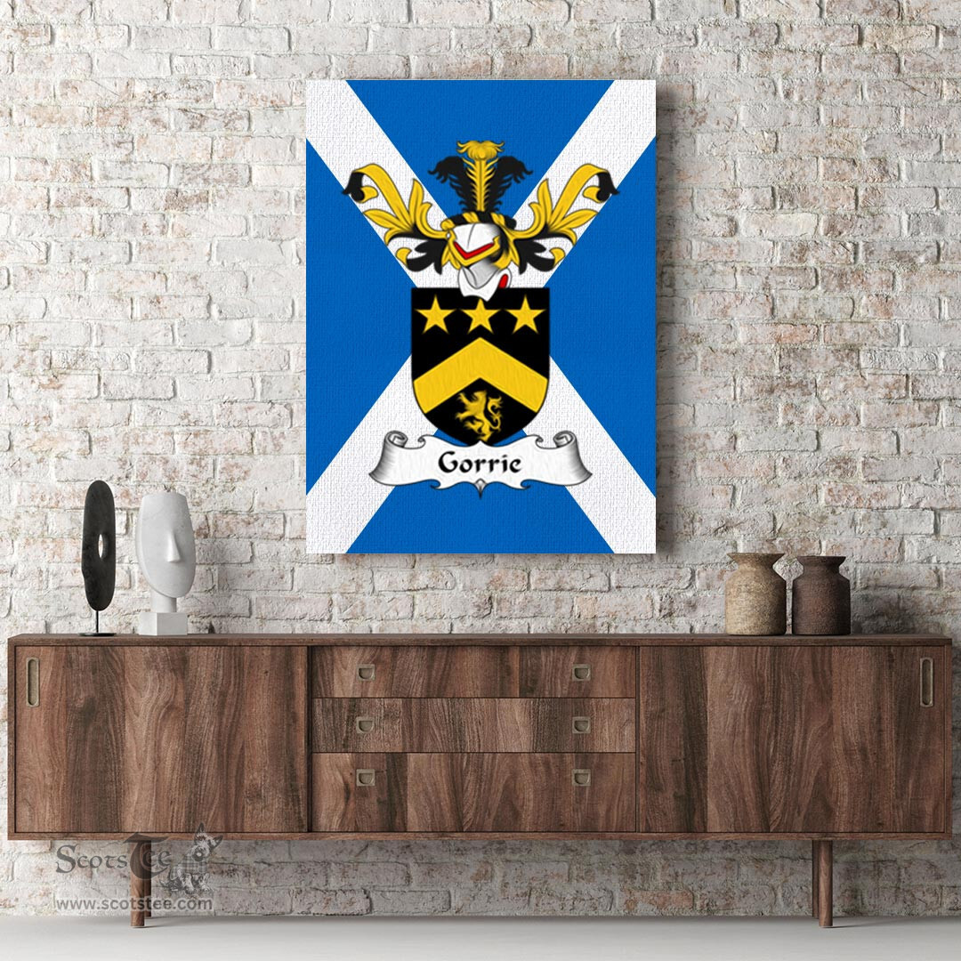 ScotsTee Shop Scottish Gorrie or Gorry Clan Family Crest Scottish Flag Framed Canvas Print