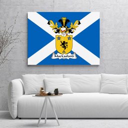 ScotsTee Shop Scottish MacCasland or Cousland Clan Family Crest Scottish Flag Framed Canvas Print