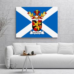 ScotsTee Shop Scottish Matheson Clan Family Crest Scottish Flag Framed Canvas Print