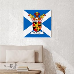 ScotsTee Shop Scottish Matheson Clan Family Crest Scottish Flag Framed Canvas Print