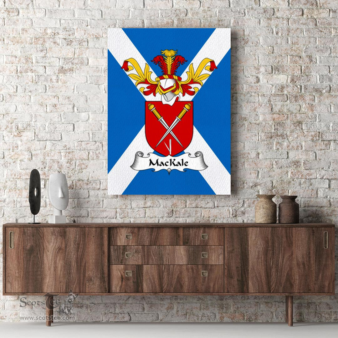 ScotsTee Shop Scottish MacKale or McKaile Clan Family Crest Scottish Flag Framed Canvas Print