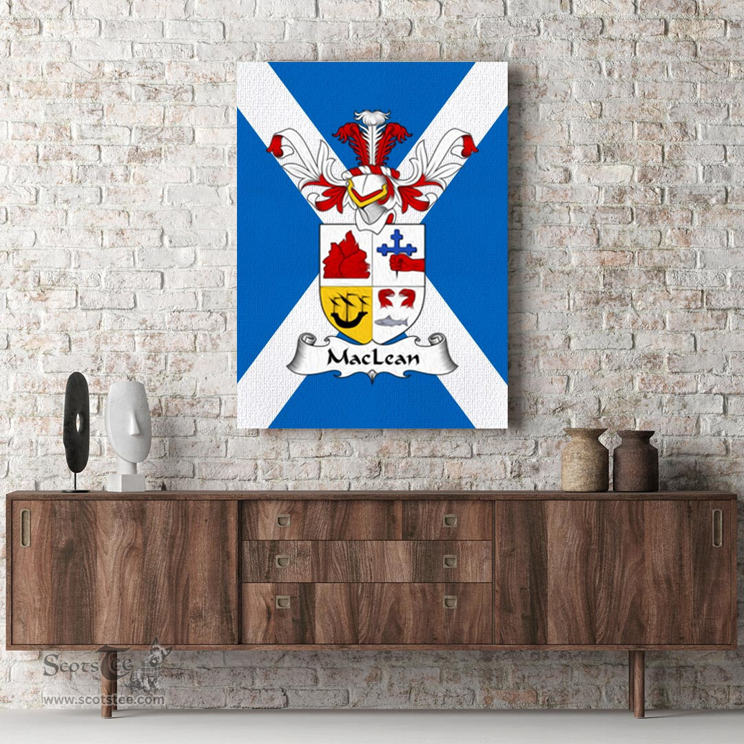 ScotsTee Shop Scottish MacLean of Duart Clan Family Crest Scottish Flag Framed Canvas Print