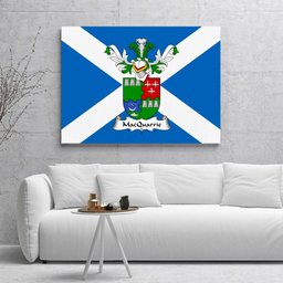 ScotsTee Shop Scottish MacQuarrie or MacGuarie Clan Family Crest Scottish Flag Framed Canvas Print