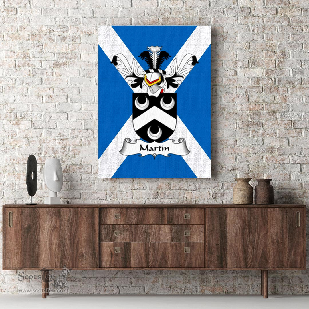 ScotsTee Shop Scottish Martin Clan Family Crest Scottish Flag Framed Canvas Print