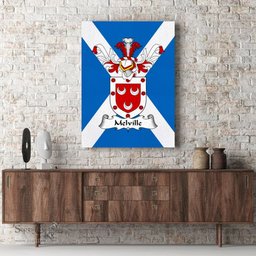 ScotsTee Shop Scottish Melville Clan Family Crest Scottish Flag Framed Canvas Print