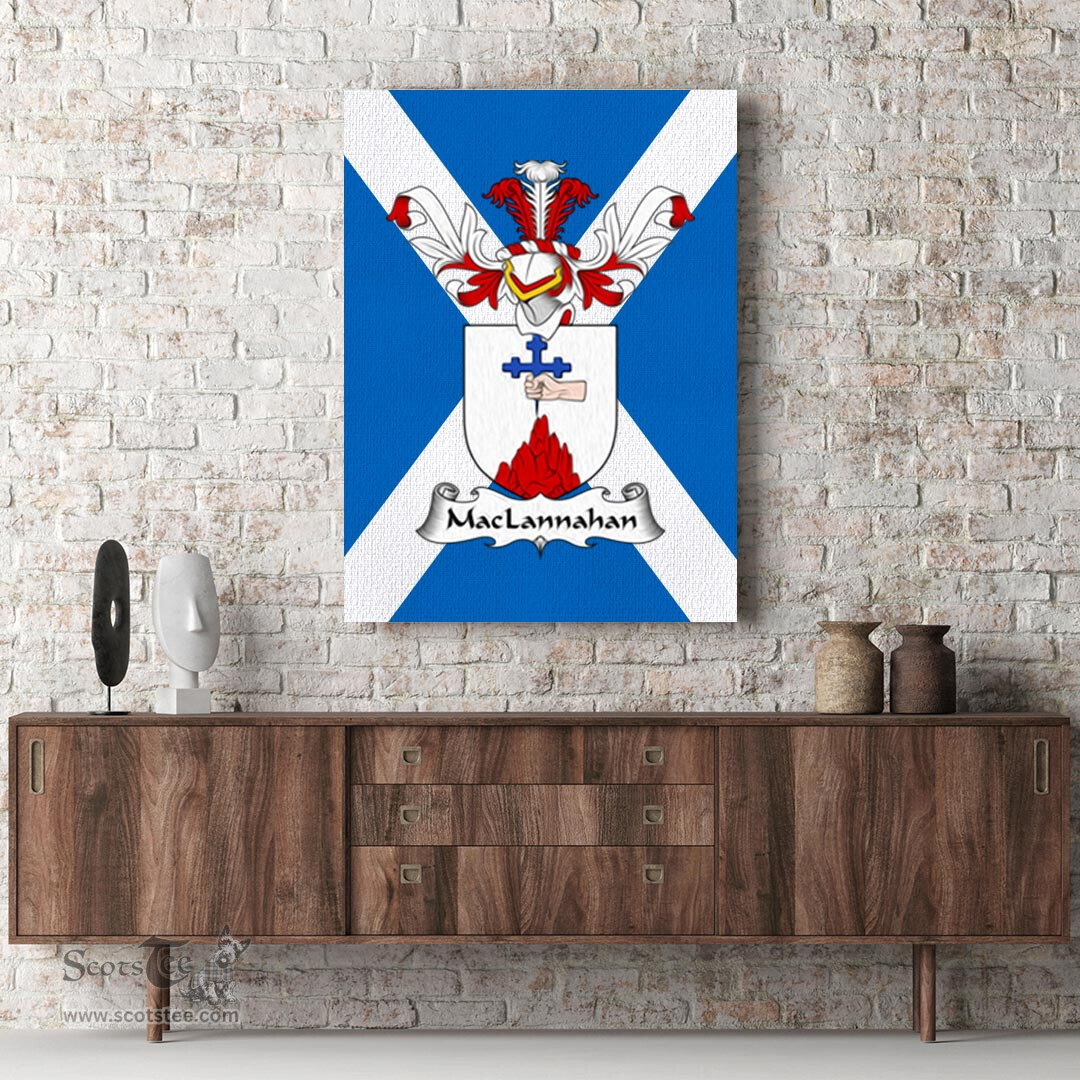 ScotsTee Shop Scottish MacLannahan Clan Family Crest Scottish Flag Framed Canvas Print