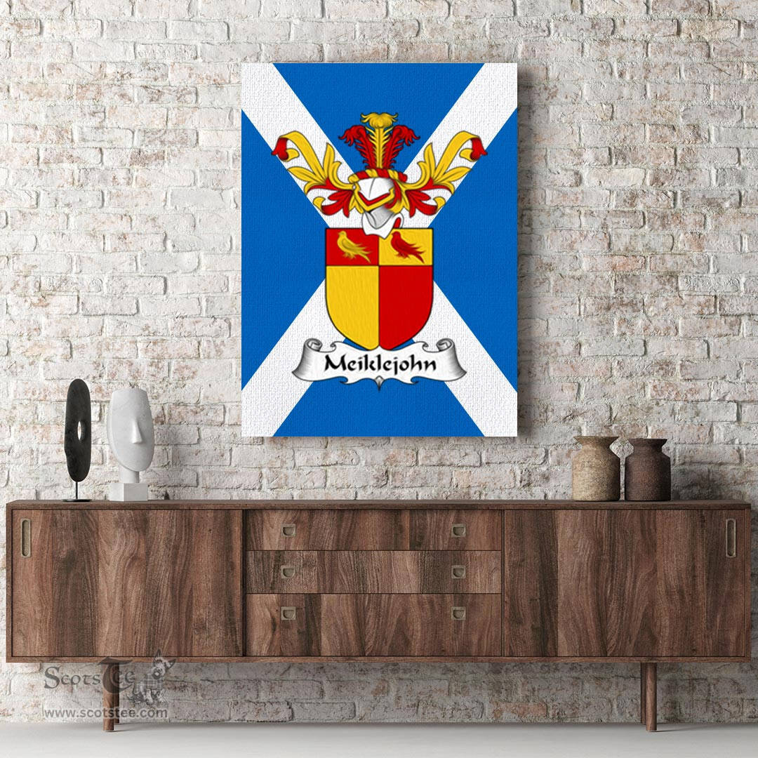 ScotsTee Shop Scottish Meiklejohn Clan Family Crest Scottish Flag Framed Canvas Print
