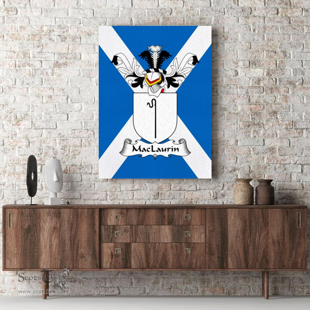 ScotsTee Shop Scottish MacLaurin or McLaurin Clan Family Crest Scottish Flag Framed Canvas Print