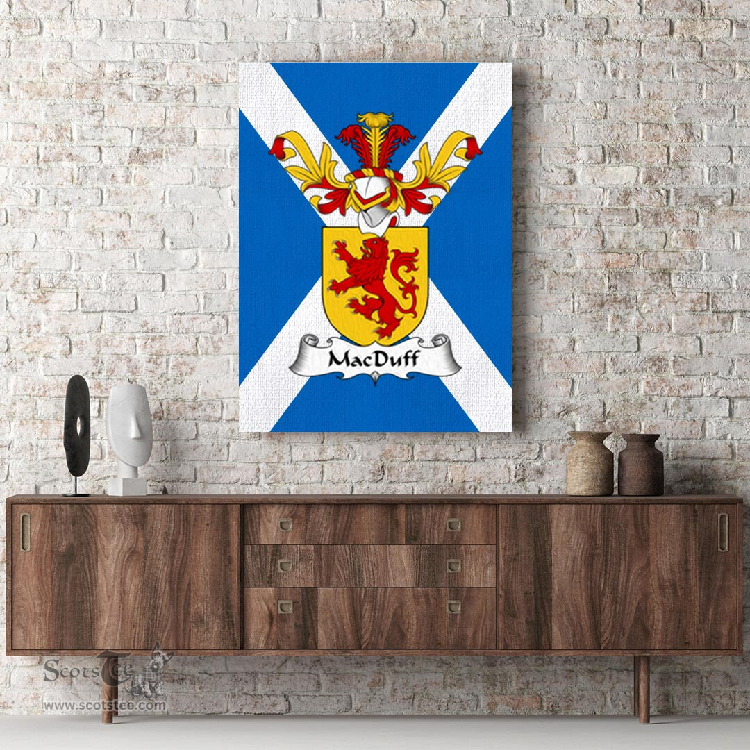ScotsTee Shop Scottish MacDuff _Earl of Fife Clan Family Crest Scottish Flag Framed Canvas Print