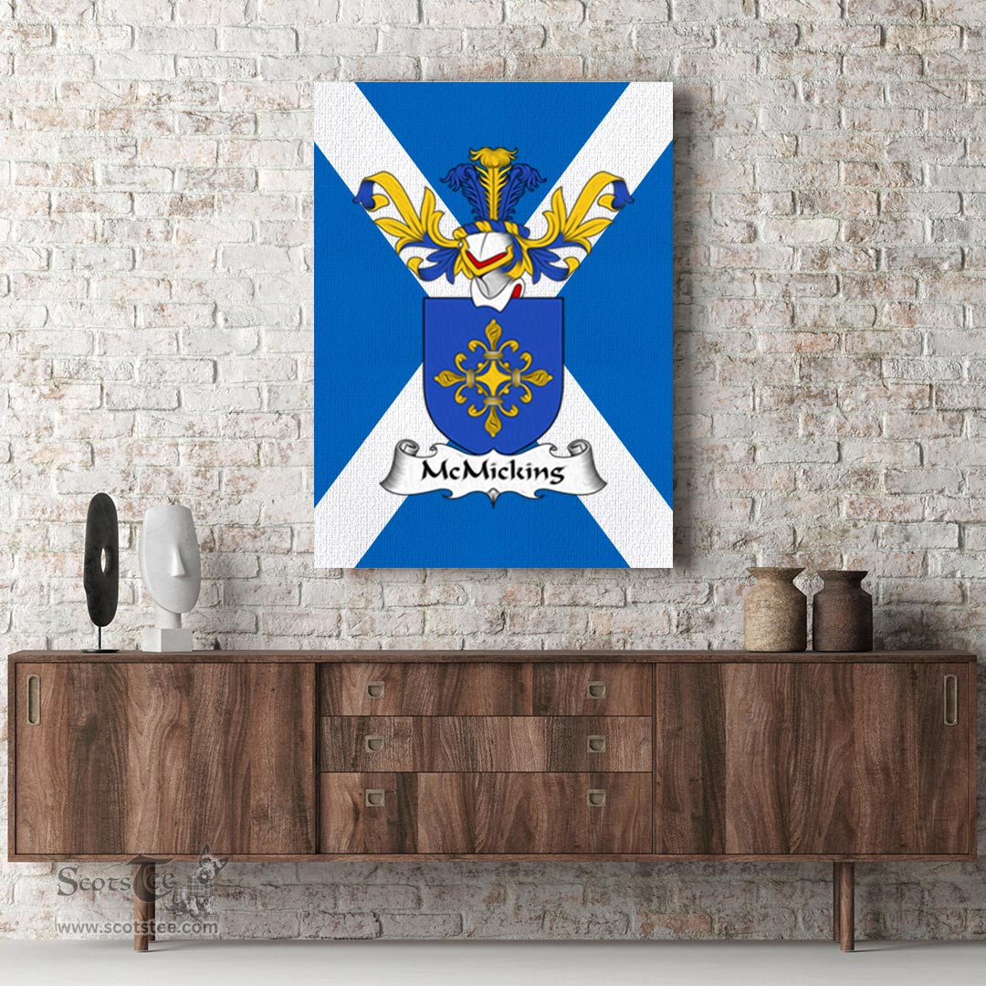 ScotsTee Shop Scottish MacMicking or McMicking Clan Family Crest Scottish Flag Framed Canvas Print