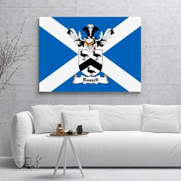 ScotsTee Shop Scottish Russell Clan Family Crest Scottish Flag Framed Canvas Print