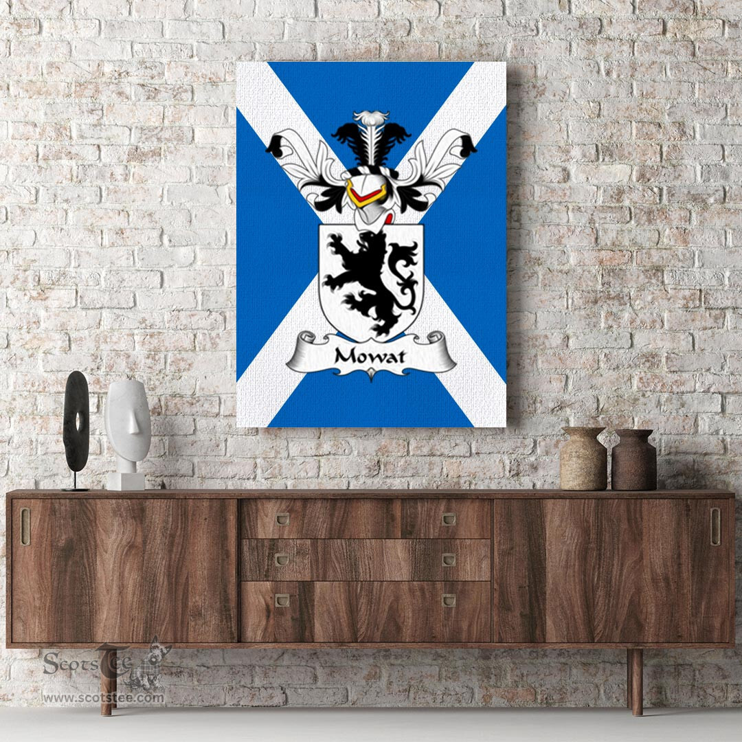 ScotsTee Shop Scottish Mowat Clan Family Crest Scottish Flag Framed Canvas Print