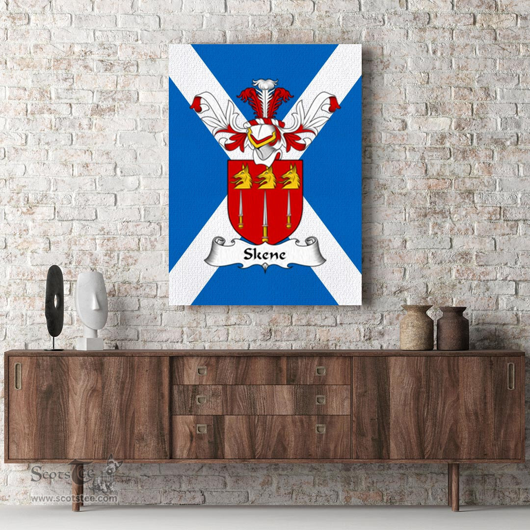 ScotsTee Shop Scottish Skene Clan Family Crest Scottish Flag Framed Canvas Print