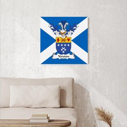 ScotsTee Shop Scottish Yorston Clan Family Crest Scottish Flag Framed Canvas Print