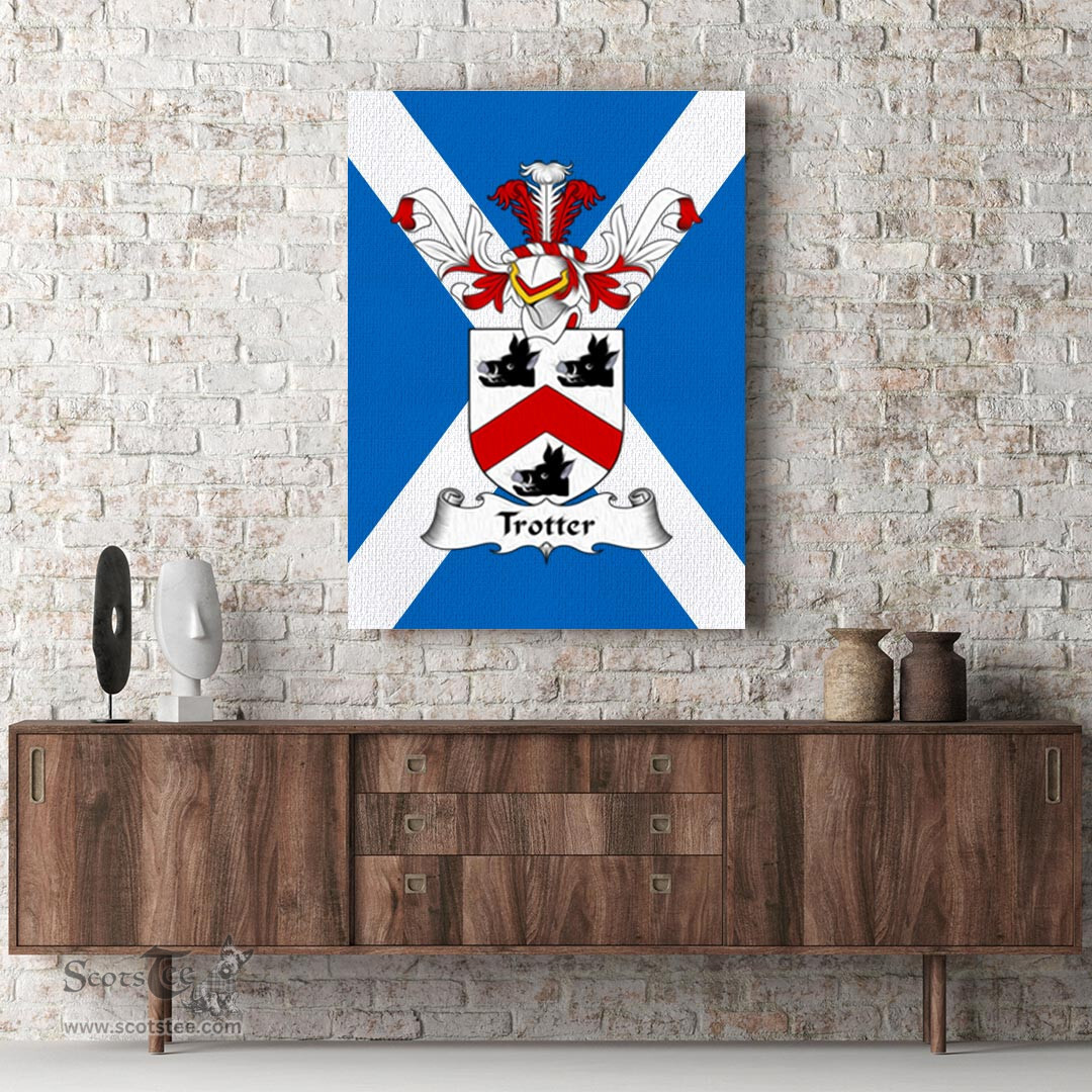 ScotsTee Shop Scottish Trotter Clan Family Crest Scottish Flag Framed Canvas Print