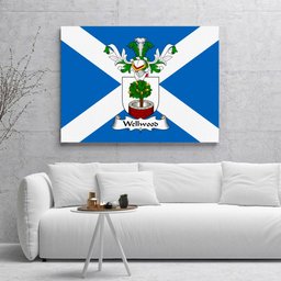 ScotsTee Shop Scottish Wellwood Clan Family Crest Scottish Flag Framed Canvas Print
