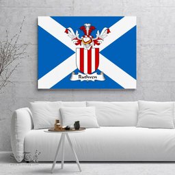 ScotsTee Shop Scottish Ruthven Clan Family Crest Scottish Flag Framed Canvas Print