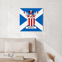 ScotsTee Shop Scottish Ruthven Clan Family Crest Scottish Flag Framed Canvas Print