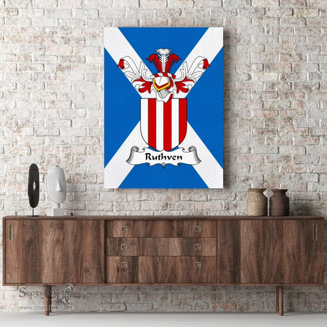 ScotsTee Shop Scottish Ruthven Clan Family Crest Scottish Flag Framed Canvas Print