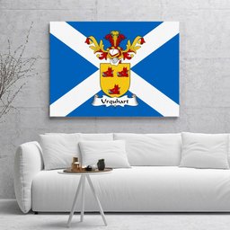 ScotsTee Shop Scottish SUrquhart Clan Family Crest Scottish Flag Framed Canvas Print