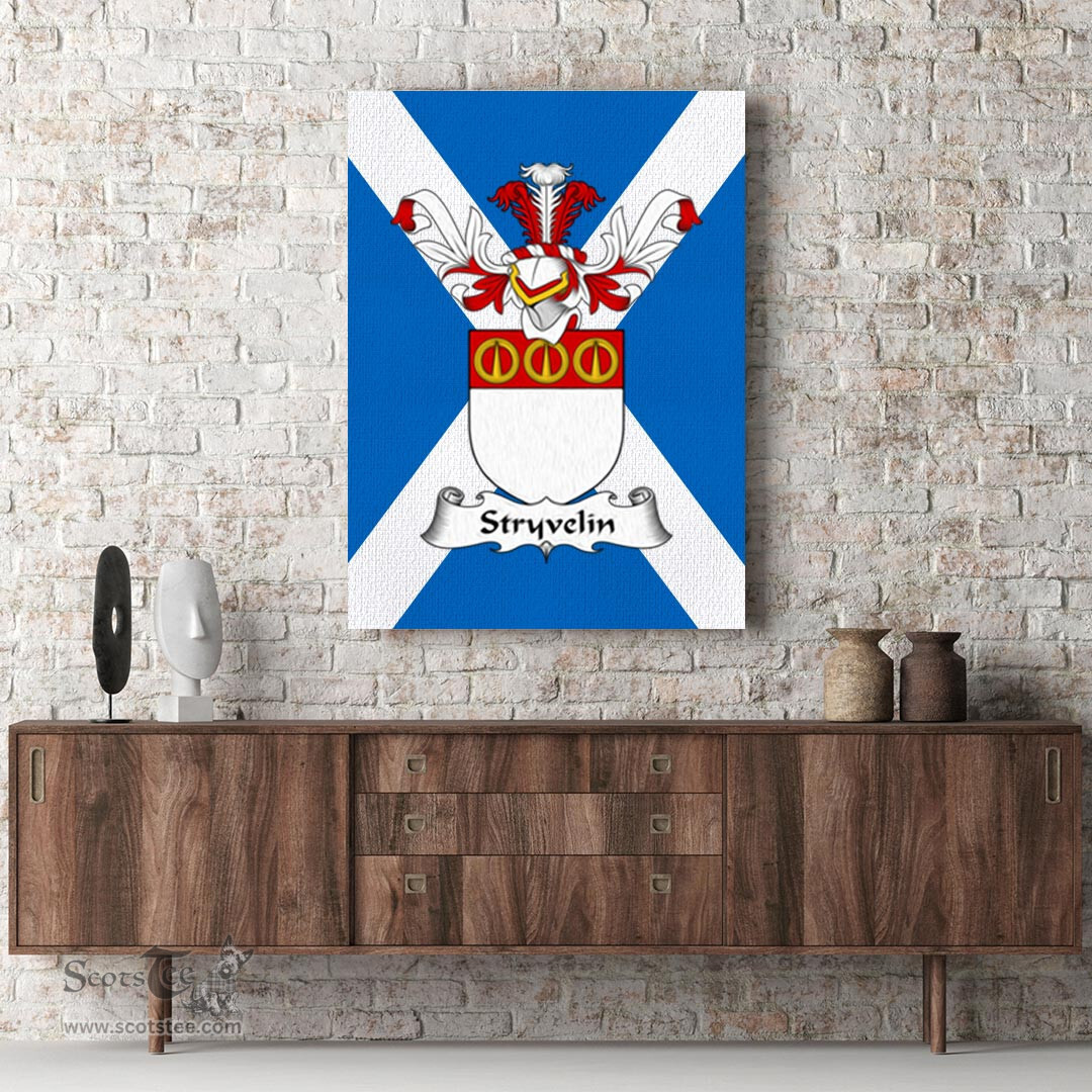 ScotsTee Shop Scottish Stryvelin Clan Family Crest Scottish Flag Framed Canvas Print