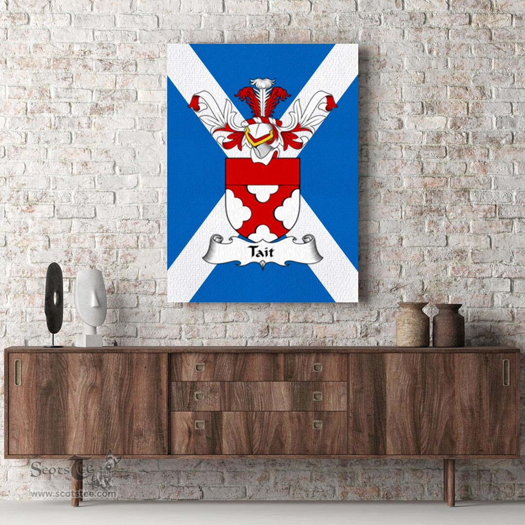 ScotsTee Shop Scottish Tait Clan Family Crest Scottish Flag Framed Canvas Print
