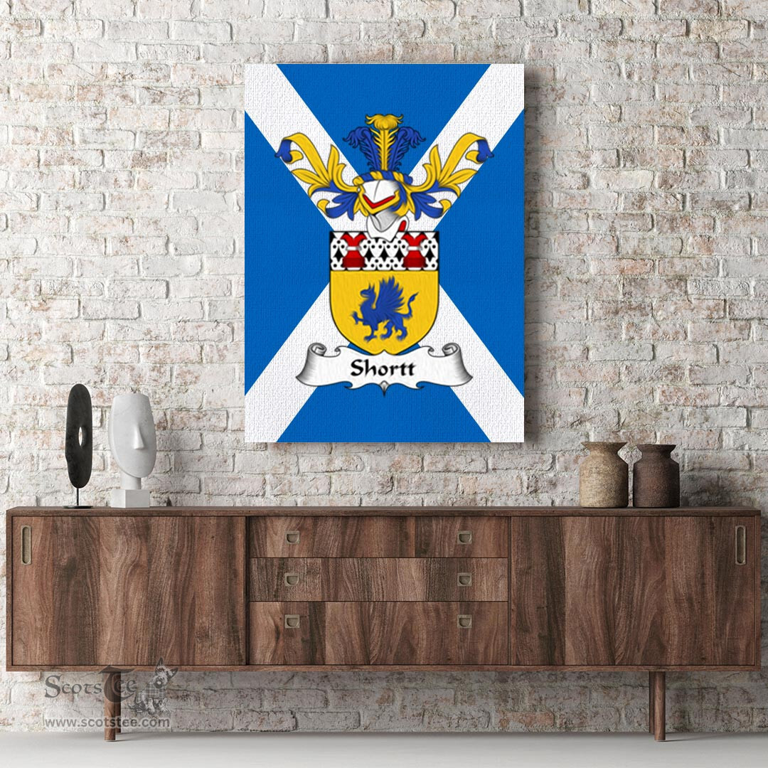 ScotsTee Shop Scottish Shortt Clan Family Crest Scottish Flag Framed Canvas Print