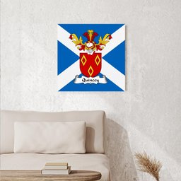 ScotsTee Shop Scottish Quincey or Quincy Clan Family Crest Scottish Flag Framed Canvas Print