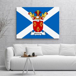 ScotsTee Shop Scottish Quincey or Quincy Clan Family Crest Scottish Flag Framed Canvas Print