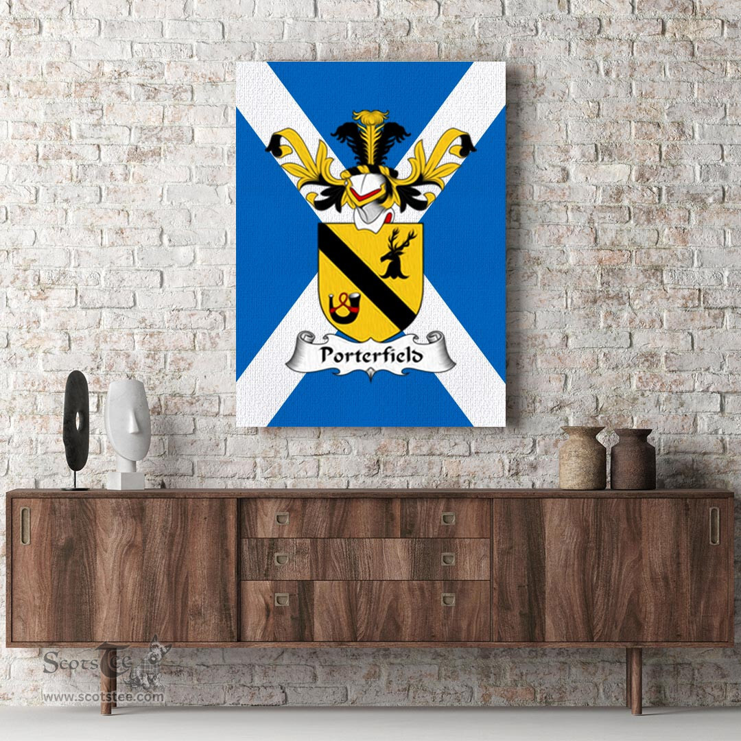 ScotsTee Shop Scottish Porterfield Clan Family Crest Scottish Flag Framed Canvas Print