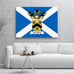 ScotsTee Shop Scottish Yawkins Clan Family Crest Scottish Flag Framed Canvas Print