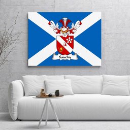 ScotsTee Shop Scottish Sauchy Clan Family Crest Scottish Flag Framed Canvas Print