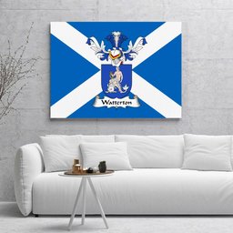 ScotsTee Shop Scottish Watterton Clan Family Crest Scottish Flag Framed Canvas Print