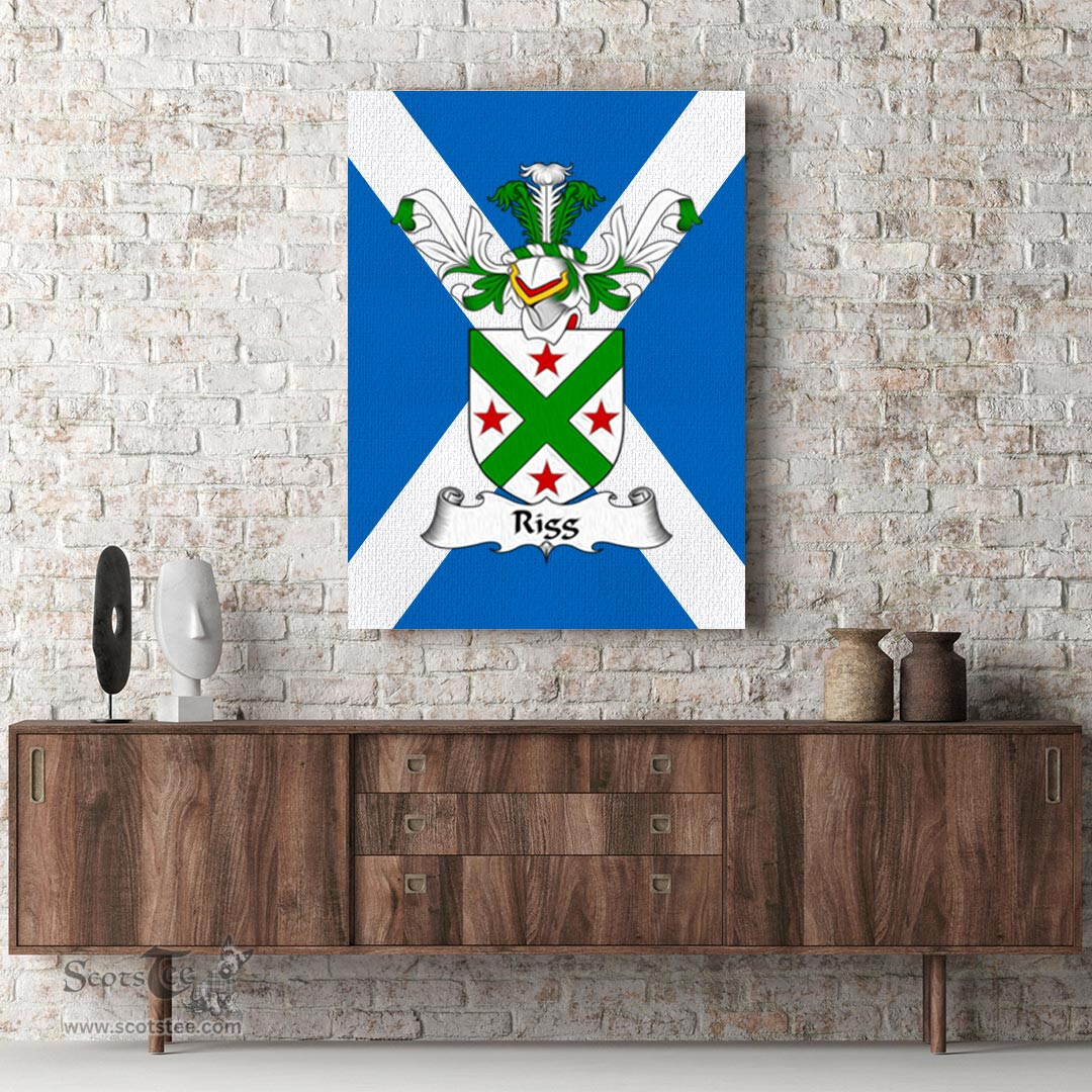 ScotsTee Shop Scottish Rigg Clan Family Crest Scottish Flag Framed Canvas Print