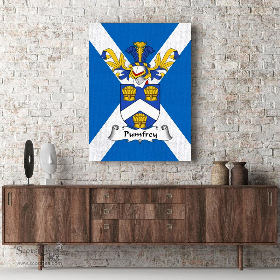 ScotsTee Shop Scottish Pumfrey Clan Family Crest Scottish Flag Framed Canvas Print