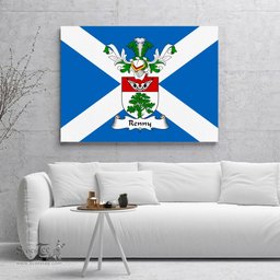 ScotsTee Shop Scottish Renny or Rennie Clan Family Crest Scottish Flag Framed Canvas Print