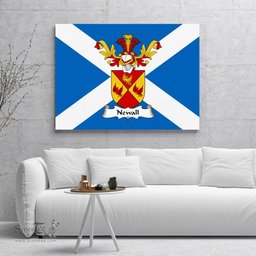 ScotsTee Shop Scottish Newall Clan Family Crest Scottish Flag Framed Canvas Print