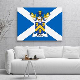 ScotsTee Shop Scottish Philip Clan Family Crest Scottish Flag Framed Canvas Print